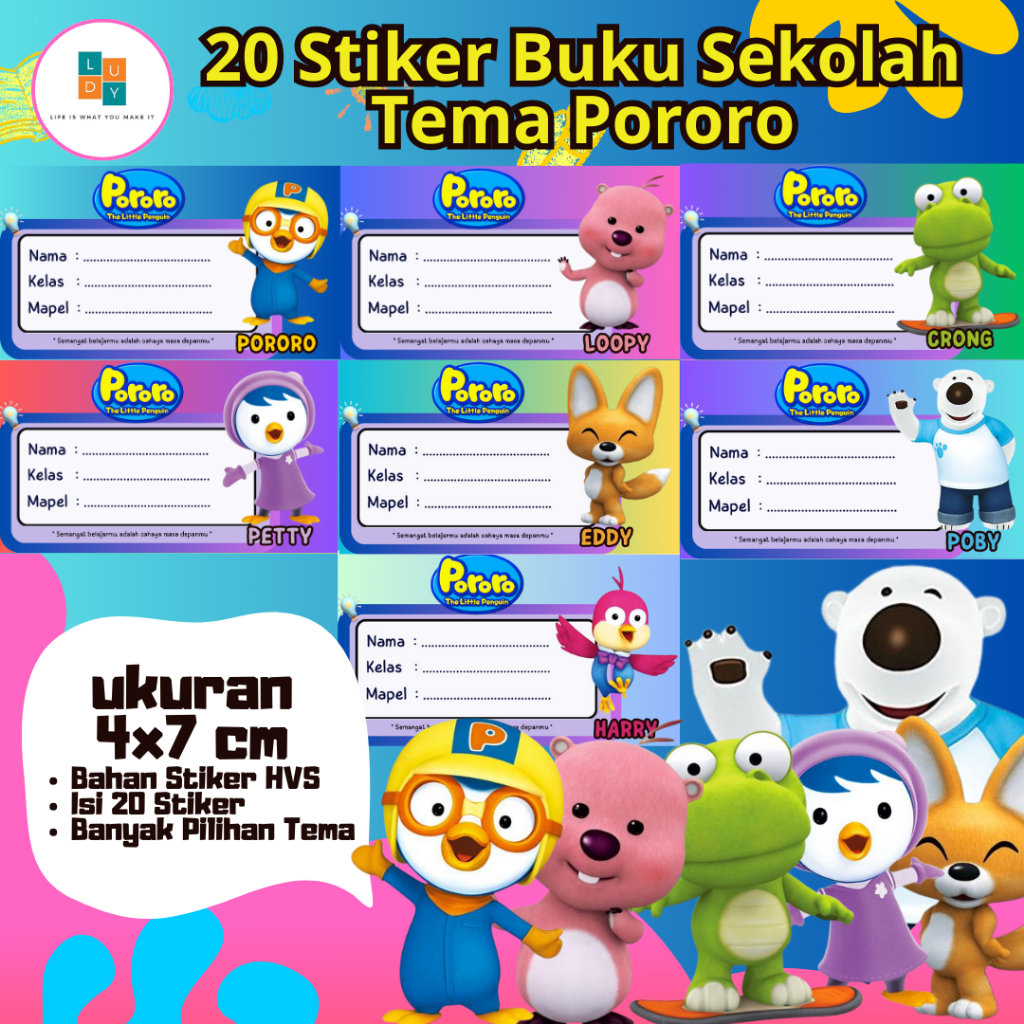 

20 Stiker Buku Mapel Pororo and Friends (ukuran 4x7 cm)- Label Buku Pelajaran Sekolah - Stiker mata pelajaran - Free stiker lucu dan bisa COD