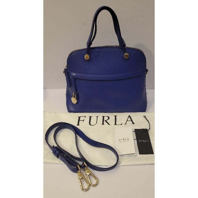 FURLA Piper Large Laguna Colour Leather Authentic (PRELOVED) / Furla sling bag in Blue Leather / Tas