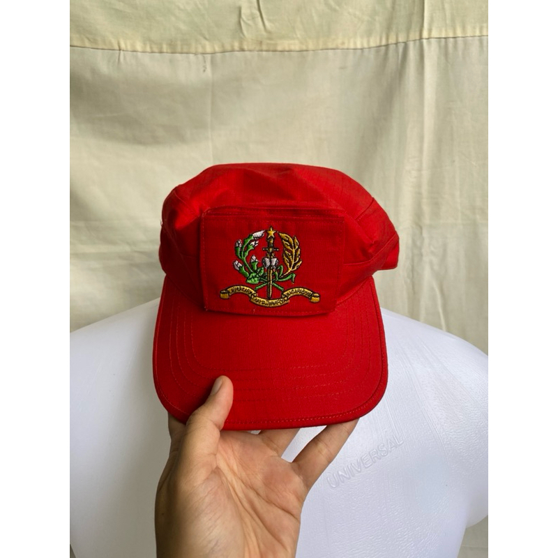 Patrol Cap Topi Lapangan Pendidikan Akademi Militer AKMIL Merah Full Patch Like New (4)
