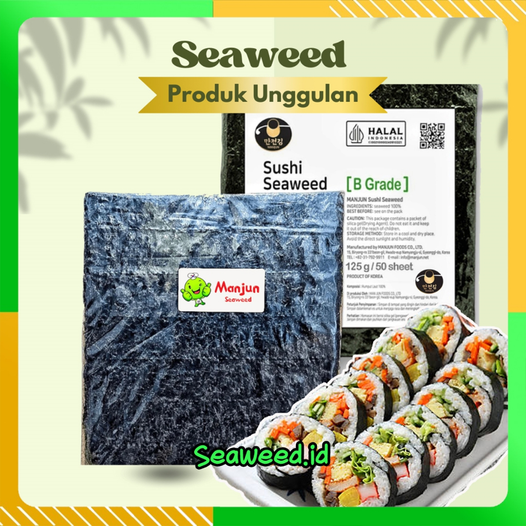 

MANJUN Rumput Laut Seaweed Sushi Nori Halal MUI Kimbap Sushi HALAL