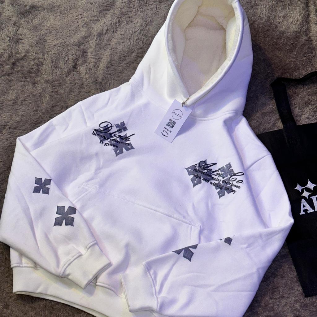 AETN S8 - Hoodie Boxy Oversize Limited Series White Clover S8 420GSM Puff Ink Gliter