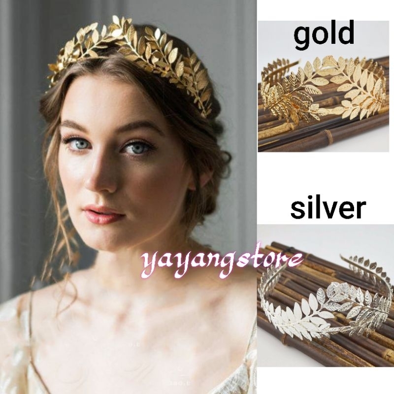 Mahkota daun emas / Headpiece Tiara Aksesoris Hiasan Kepala daun Yunani Romawi Bridal Pengantin