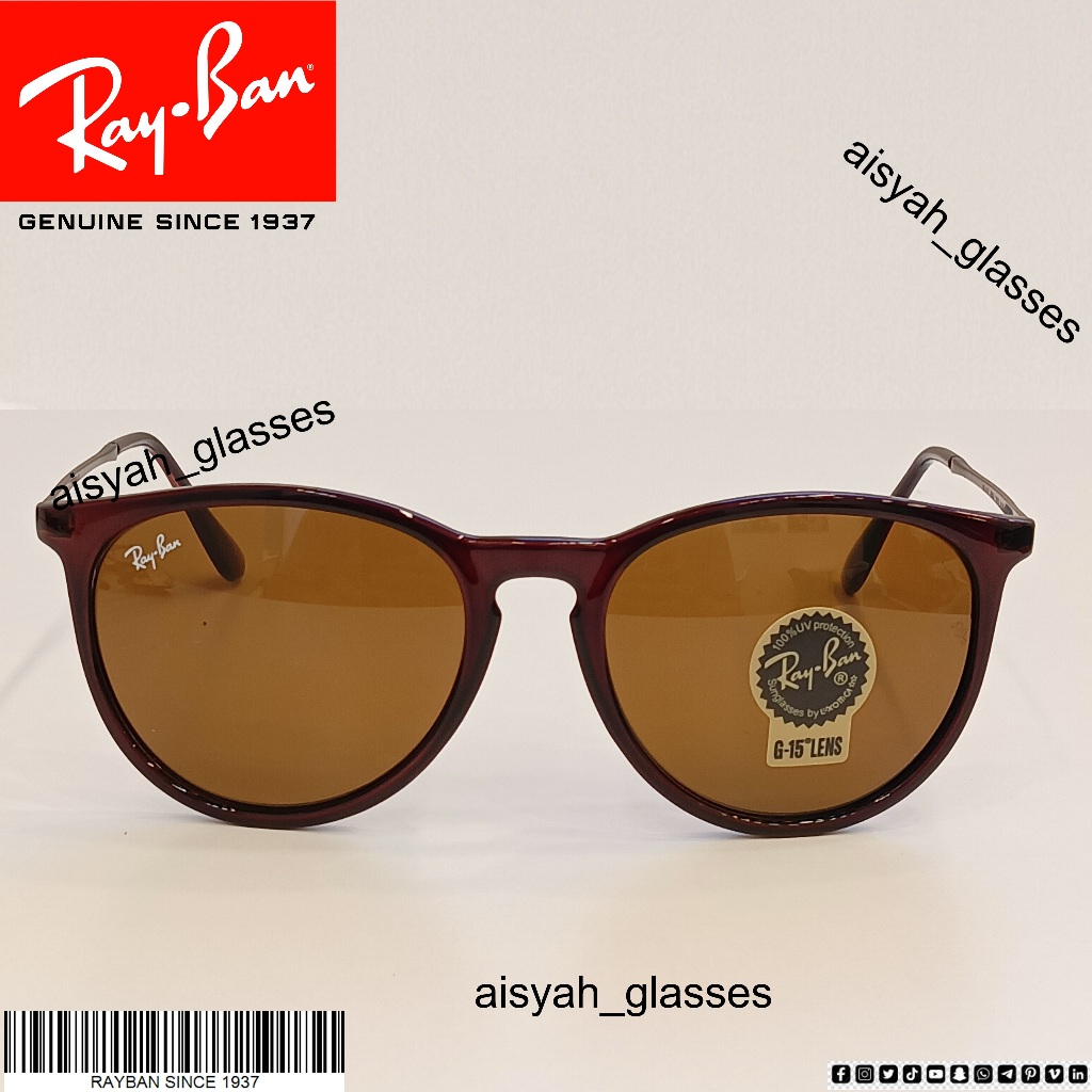 Kacamata Ray-Ban Asli Erika 4171 coklat kilat lensa coklat Ukuran 54mm