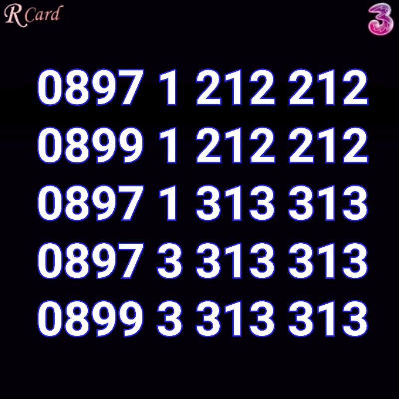 Perdana Nomor Cantik Three Tri 11 Digit Dobel ABC 212 212 313 313 Rapi 212212 313313