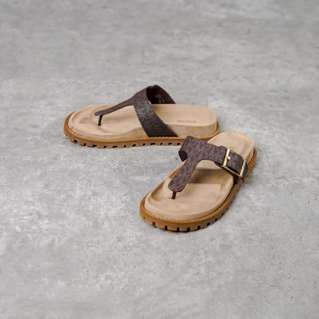 Sandal MICHAEL KORS MK MONOGRAM BROWN BEIGE FLIP FLOP SANDAL 100% ORIGINAL