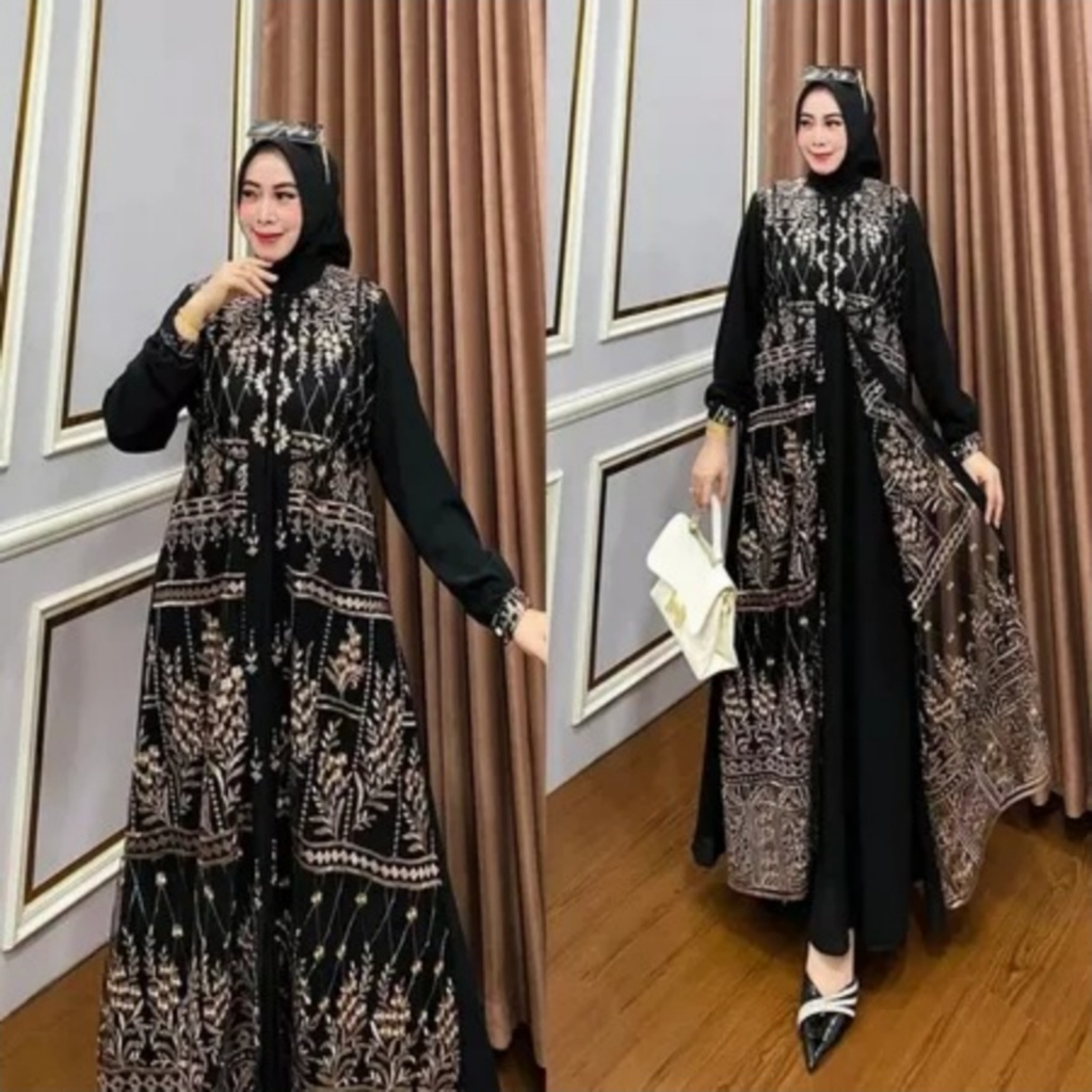Fashion Muslim Renata Dress Gamis Lebaran 2025 Baju Gamis Brokat Pesta Mewah Kondangan Bahan Ceruty 