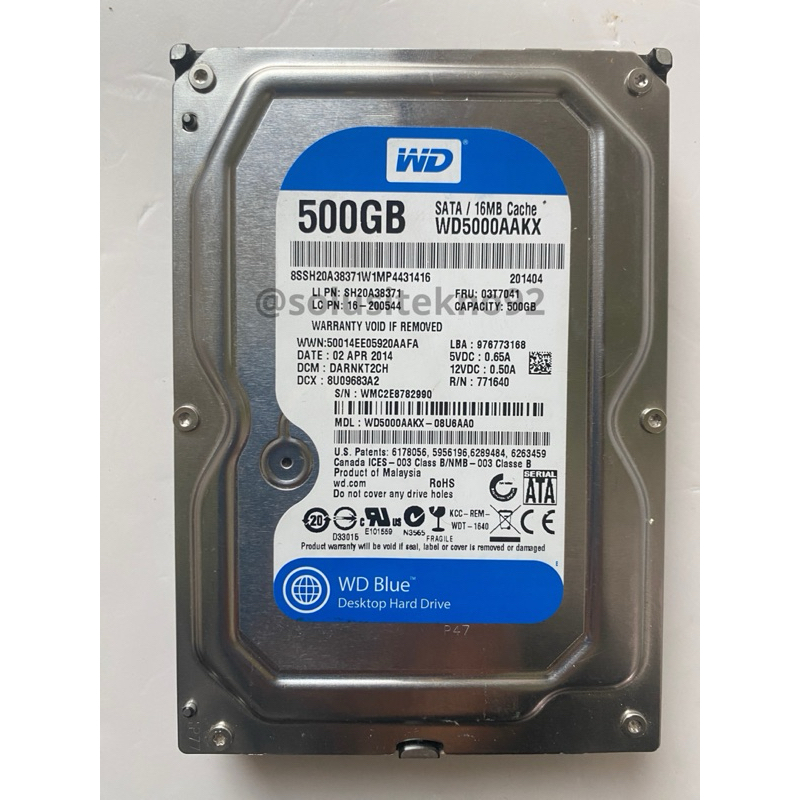 HDD WD 500GB Blue Sata 3,5" - HDD 500GB PC CPU Baru 0 Days HDD