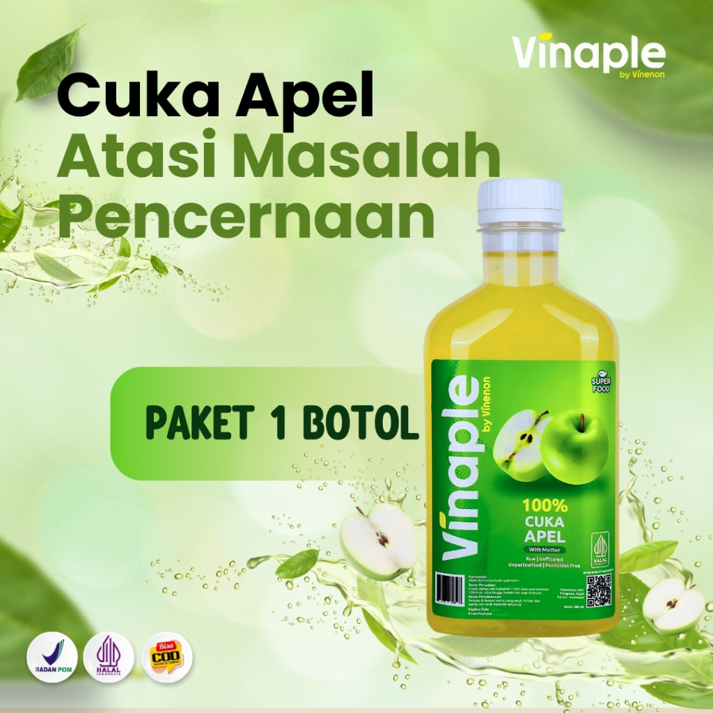 

Vinaple Cuka Apel - 1 Botol - Atasi Masalah Pencernaan - Mencerahkan Kulit - Diet Alami - HALAL