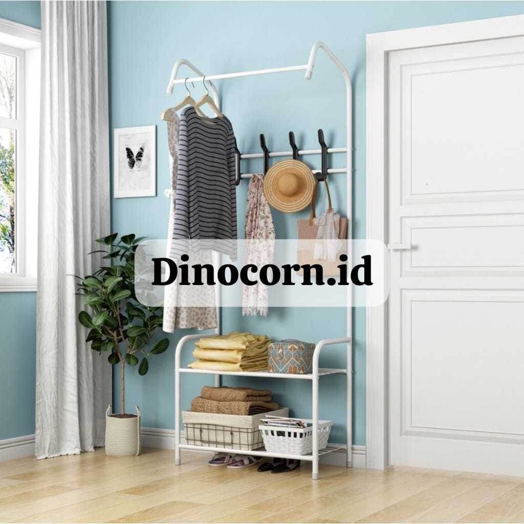 L SHAPE RACK S38 - STAND HANGER BAJU WARNA PUTIH - RAK GANTUNGAN PAKAIAN TAS TOPI BERDIRI RAK BAJU B