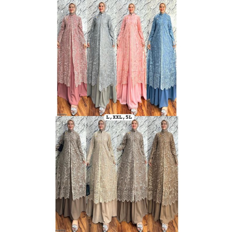 GAMIS  MUSLIM DEWASA 2 IN 1 OUTER BROKAT BORDIR PREMIUM MIX CERUTY PREMIUM