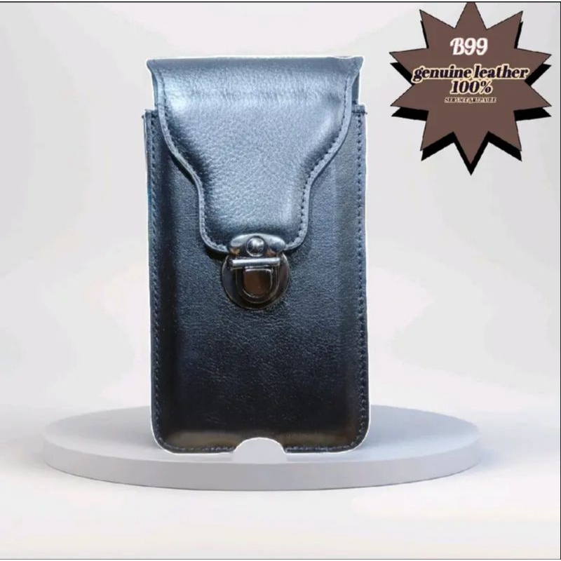 Dompet Hp Pinggang pria / Sarung Hp Kulit asli Double Slot