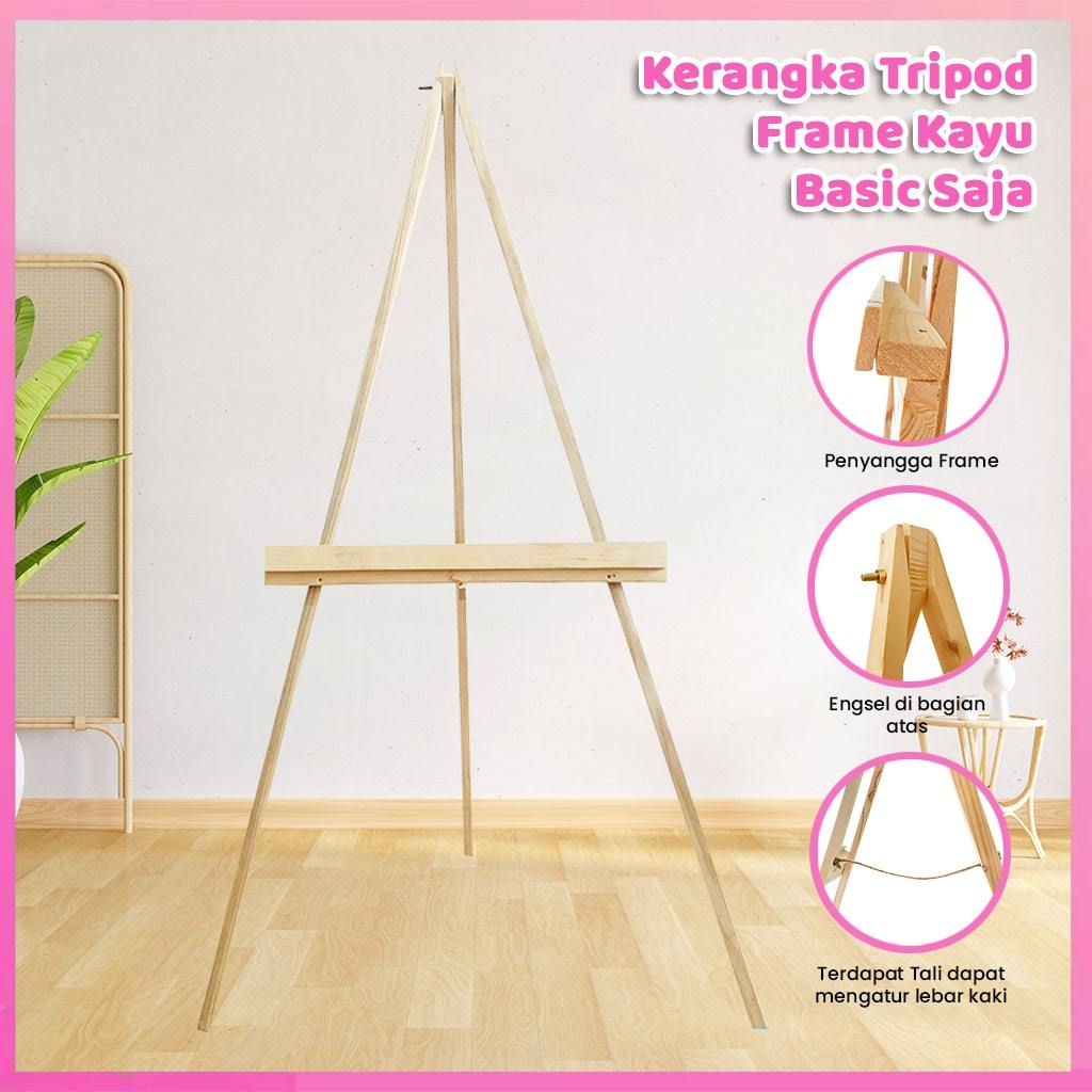 Stand Easel Kayu Triniti Basic Tripod Standing Kayu Dekorasi Foto Wedding, Akrilik, Frame, Bingkai, 