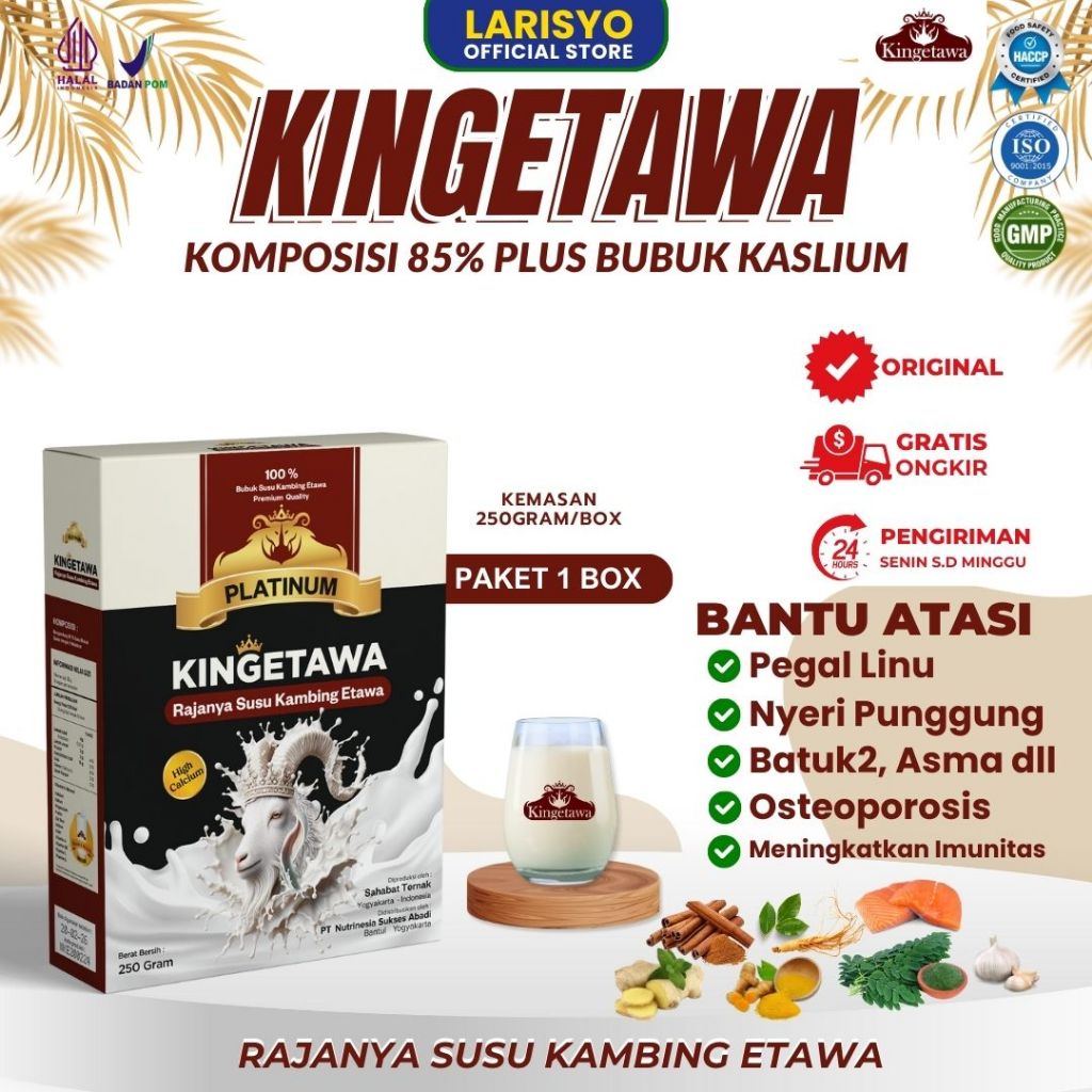 

Kingetawa Susu Kambing Etawa Tinggi Kalsium Untuk Kepadatan Tulang dan Masalah Persendian Kemasan 250gr Paket 1 Box