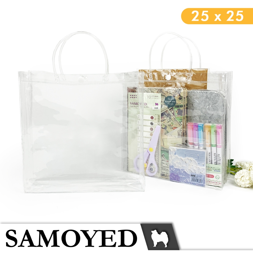 

SAMOYED Tas Plastik Mika Transparan / Hampers / Souvenir / Tote / Goodie Bag PVC Uk. 25 x 25 x 9 cm