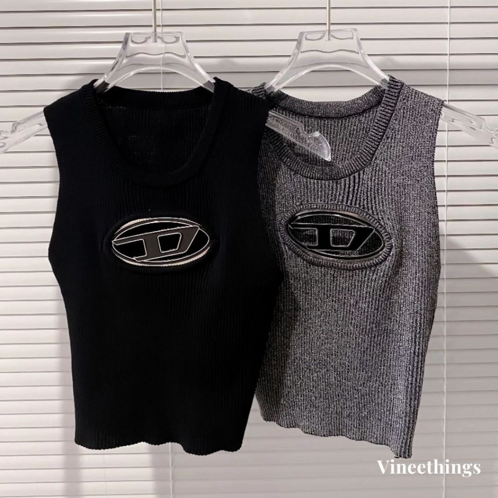 Jisoo Halter Top Diesel Rib Knit Sleveless Longsleeve Crop Top Y2K BKK Korea