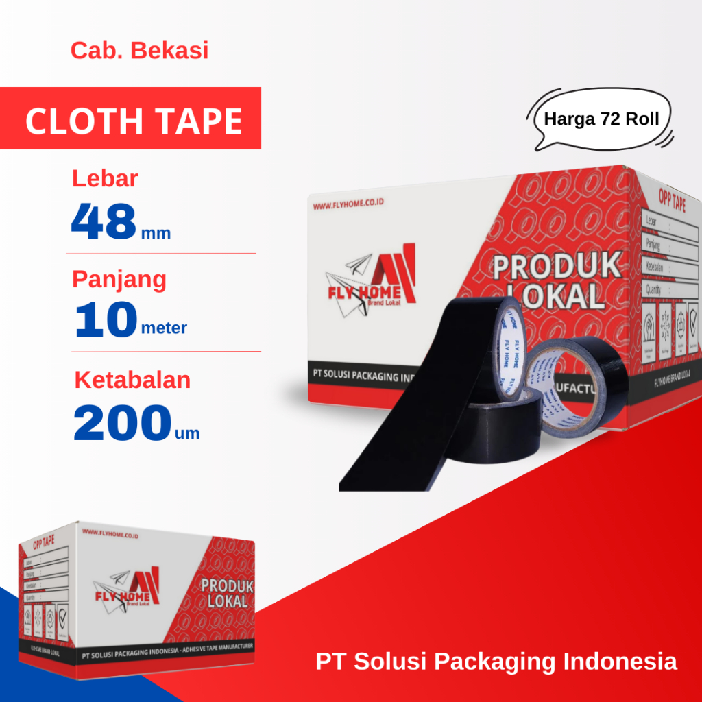 

FLYHOME 1Dus Lakban Jilid/Kain Hitam 48x10M 2inchi Cloth Tape 10 meter CARGO