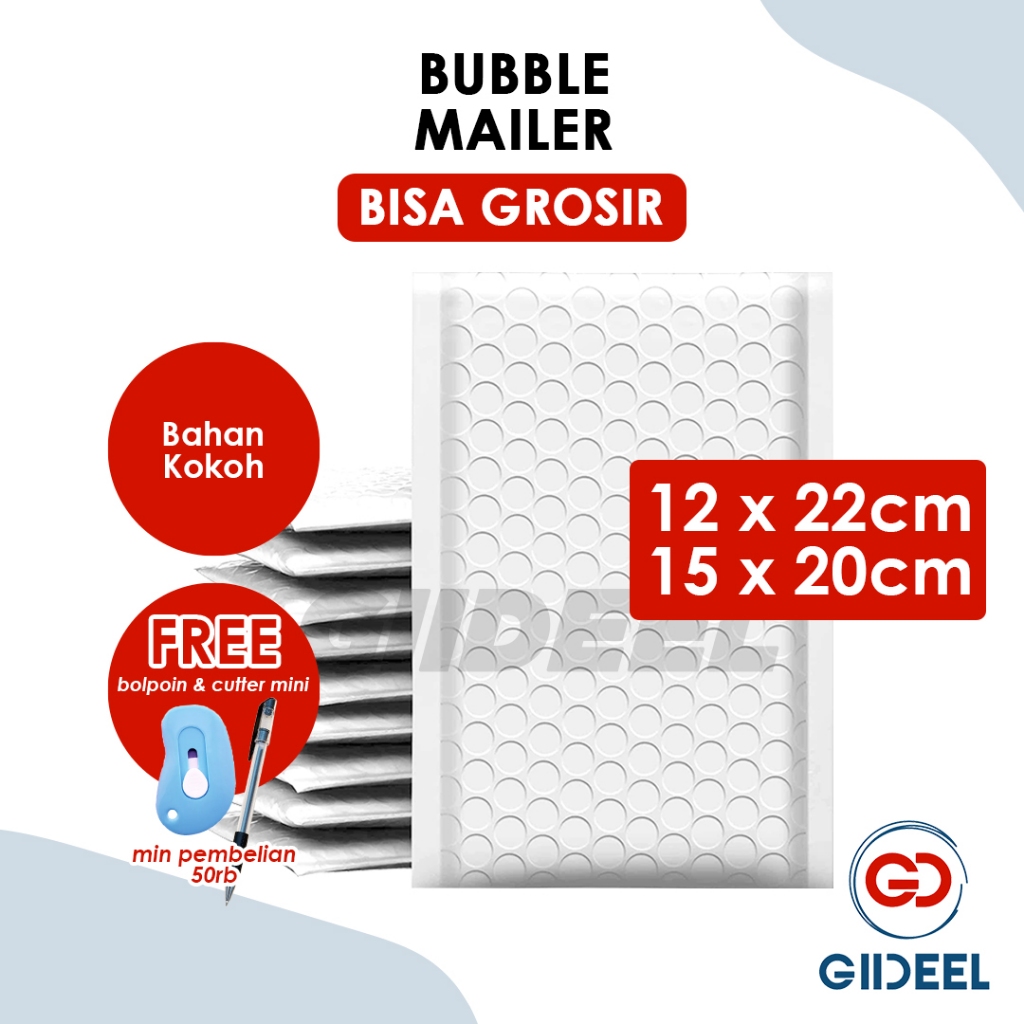 

GIIDEEL BUBBLE MAILER 12x22CM PUTIH ANTI PECAH ANTI RIBET BISA INSTANT ADA PEREKAT