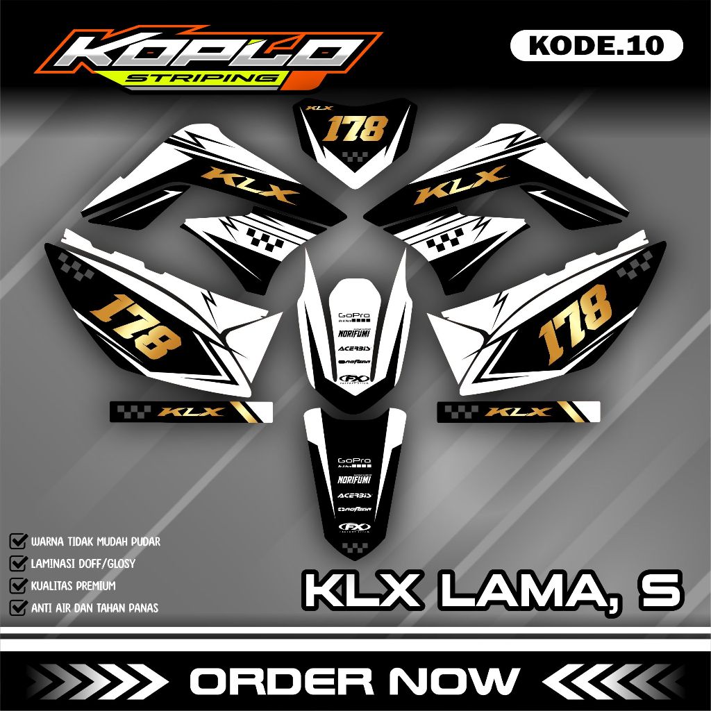 STICKER STRIPING KLX LAMA STIKER KLX LAMA KLX 150 OLD CUSTOM NAMA/NOMOR KPL.10