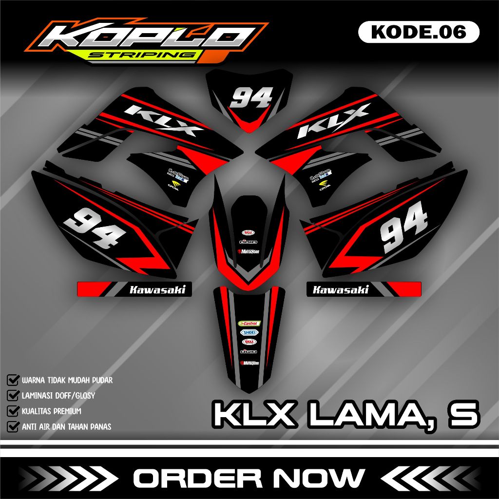 STICKER STRIPING KLX LAMA STIKER KLX LAMA KLX 150 OLD CUSTOM NAMA/NOMOR KPL.06