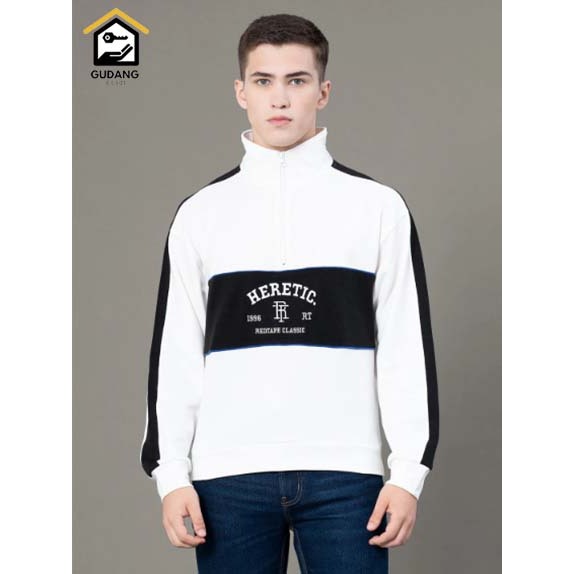 SWEATER HALF ZIP HERETIC PUTIH OVERSIZE PREMIUM UNISEX .SWEATER S-6XL HALF ZIP