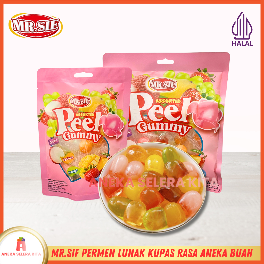 

Mr.SIF Peel Gummy Assorted Fruits / Permen Lunak Kupas Rasa Buah 80gr & 200gr