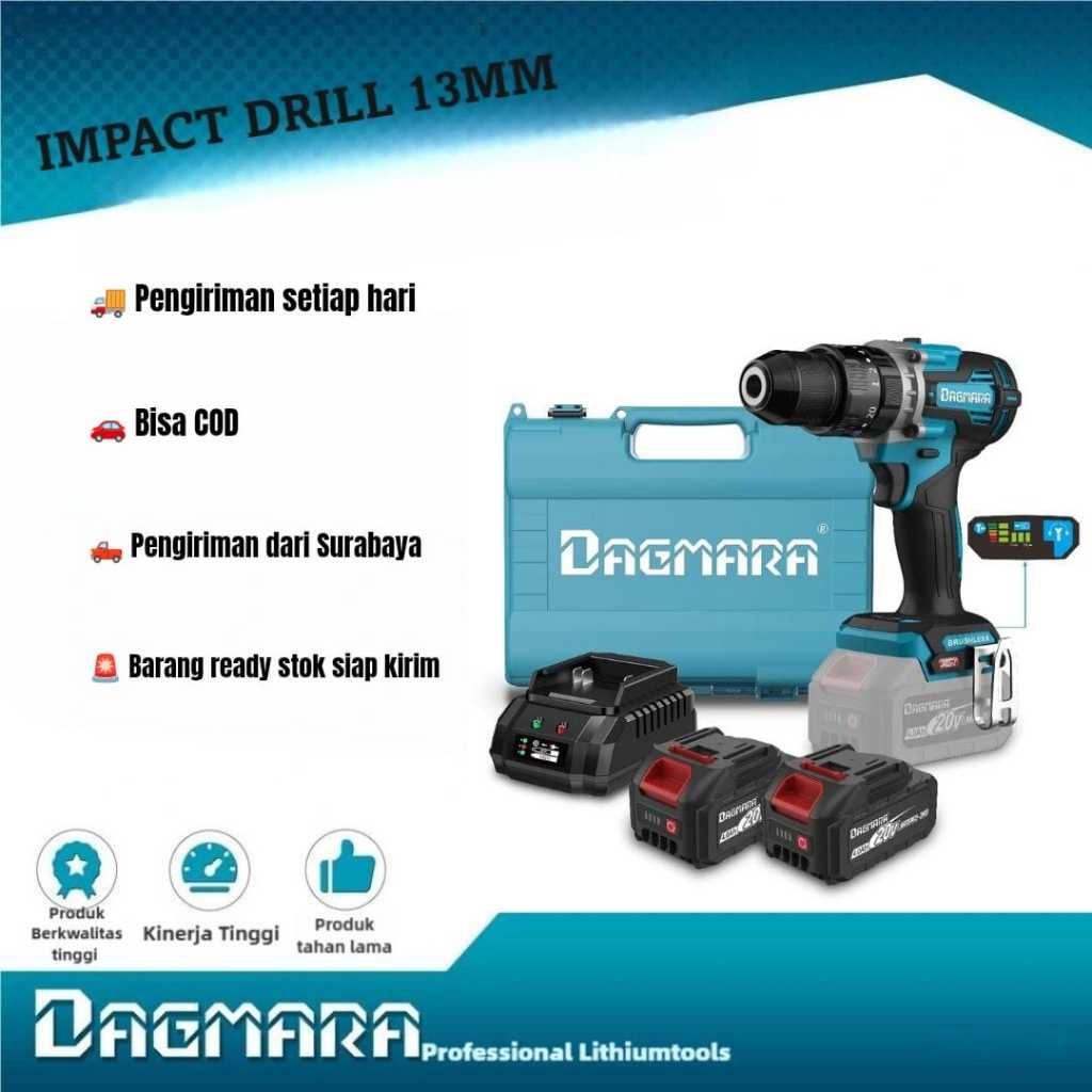 Dagmara 13MM Cordless Screw drill Mesin Bor Baterai Portable Impact Drill Bor Kayu Beton Besi