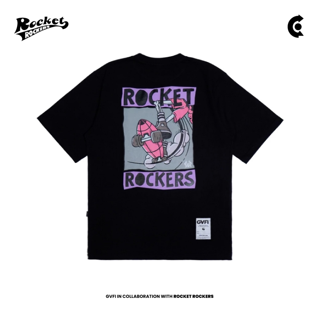 GVFI X Rocket Rockers T-Shirt Skate Rockers Black I Kaos Pria/Wanita I Premium Cotton 24s