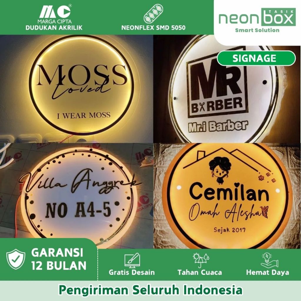 Papan Nama Usaha Full Akrilik Logo Usaha Plang Nama Toko Acrylic Custom Free Desain Mewah LED Menyal
