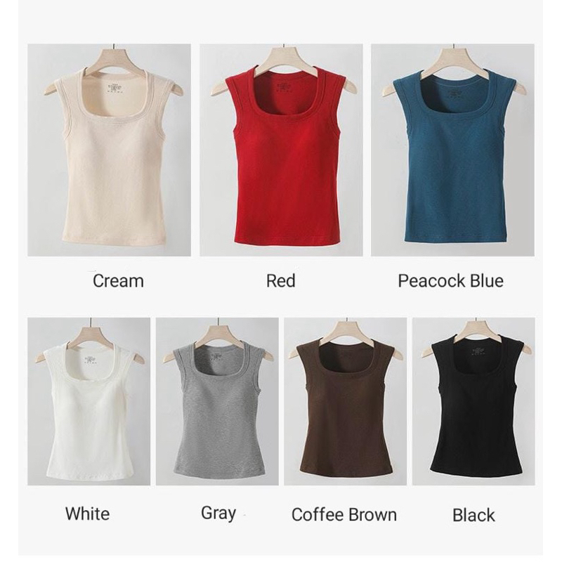 Pearl Tank Top Cotton Cup Bra Square Neck