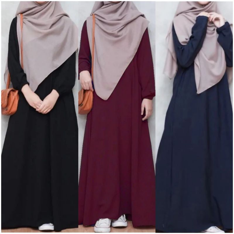 Gamis Abaya Hitam wolfis saku pinggir / Abaya Dress Remaja dan Dewasa / Gamis Polos Kekinian