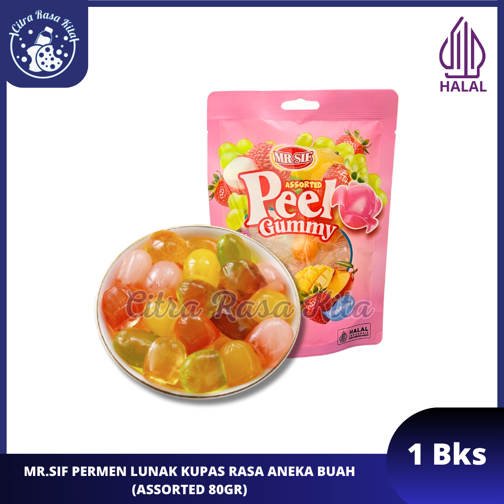 

Halal Mr.Sif Assorted Peel Gummy Rasa Aneka Buah (80gr)