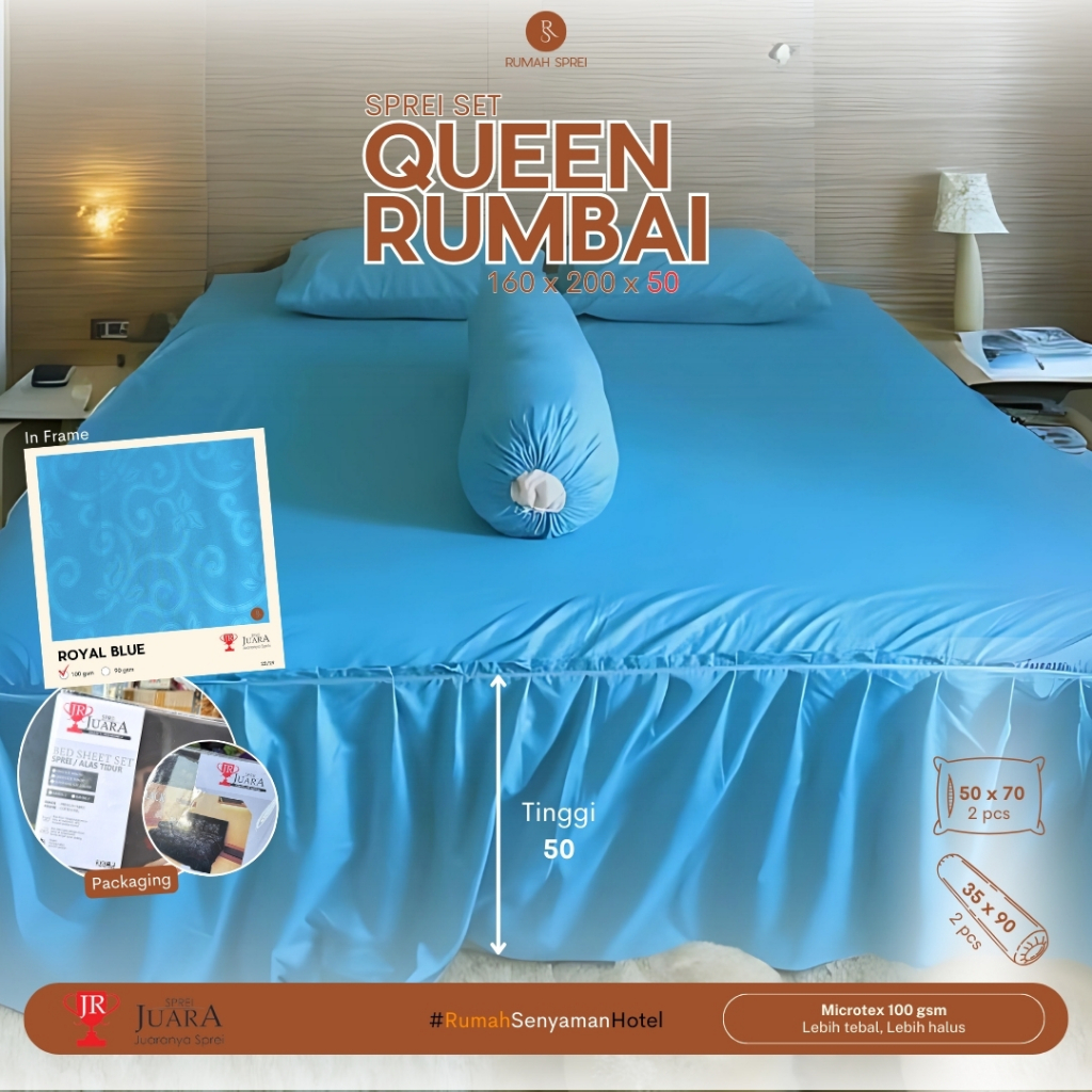 Sprei Rumbai Queen Size 160 x 200 Katun Microtex (Tinggi 50cm) - Pilihan 29 Warna - JUARA