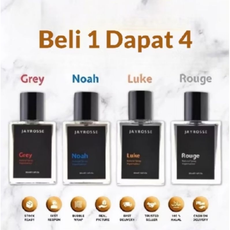 Beli 1 dapat 4 parfum pria original 100% tahan lama Jayrosse Perfume  - Grey