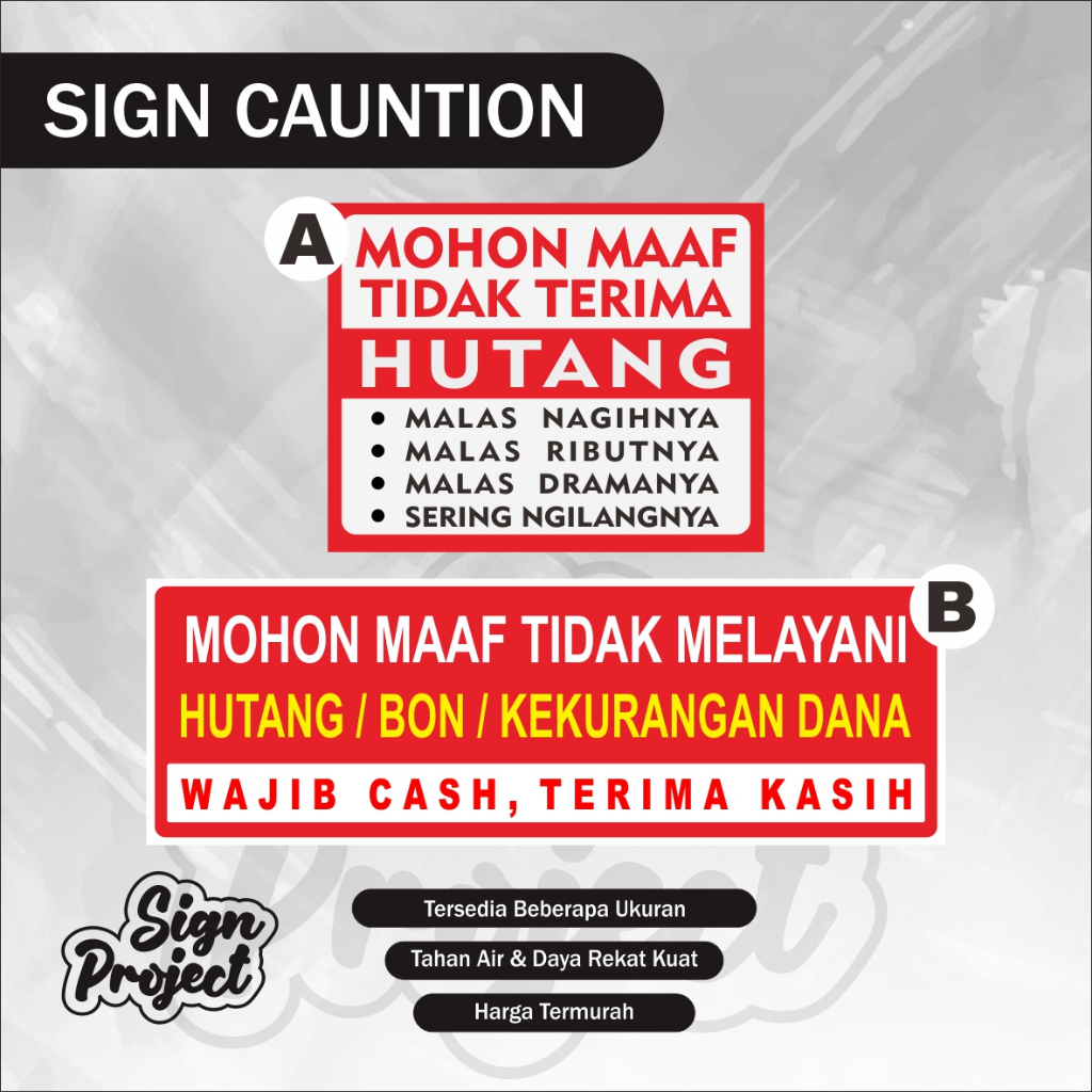 

Stiker Dilarang Hutang / Stiker Tidak Melayani Hutang Dilarang BON / Stiker Nunggak / Dilarang nunggak / dilarang kasbon Stiker Berhutang No BON