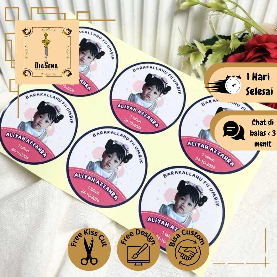 

2-4 Stiker Vinyl Ulang Tahun Anak Anti Air Bentuk Bulat Label Undangan Happy Birthday Diasena