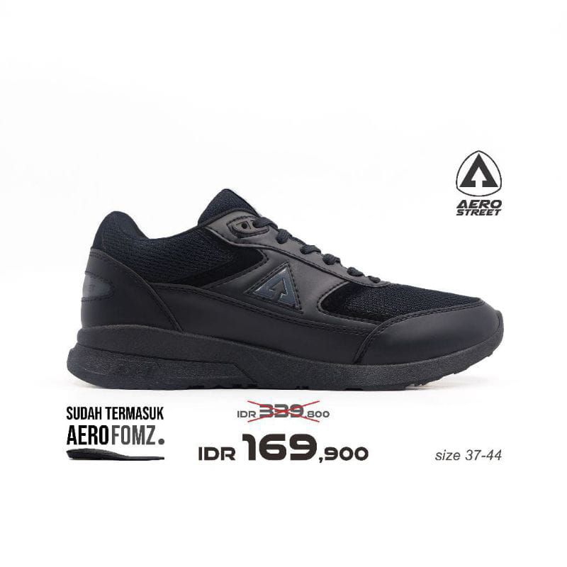 Aerostreet 37-44 Osaka All Black - Sepatu Sneakers sport