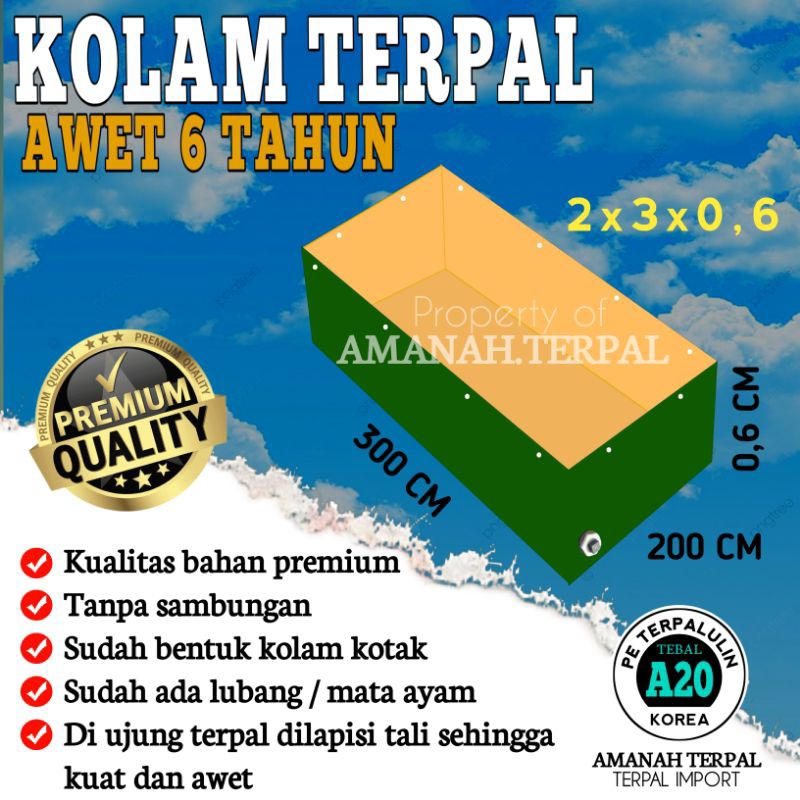 Terpal Kolam Terpal Ikan Kotak A20 Korea 200x300x60 / 300x200x60 / 2x3x0,6 / 3x2x0,6 Kolam Terpal Mu