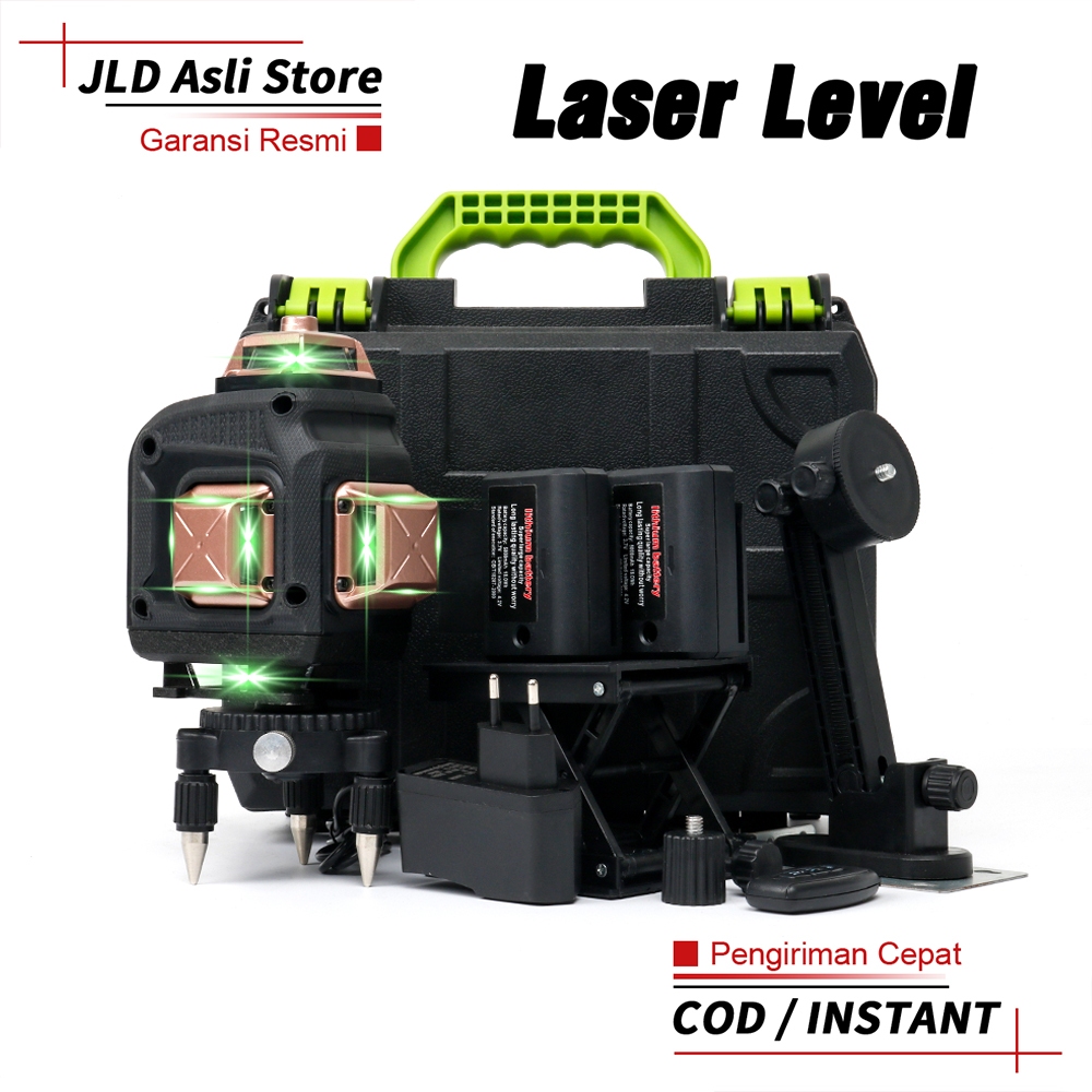JLD Laser Level 4D 16 Lines Mesin Self Leveling Laser 360 Sinar Hijau dengan Remot Laser Fullset