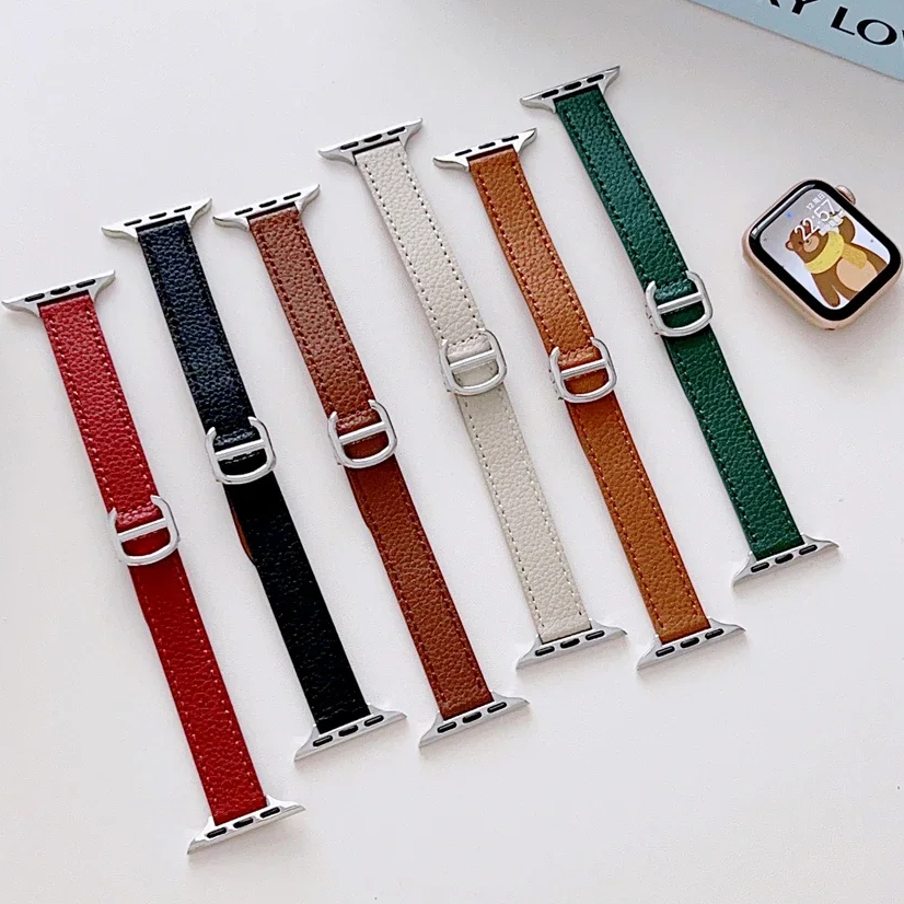 Strap Apple Watch Ultra 1 2 41mm 49mm Leather Aigner Slim Tali Jam iWatch Series 10 9 8 7 6 5 4 3 2 