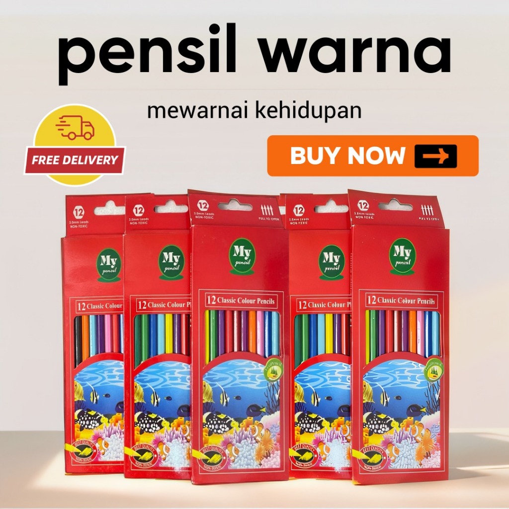 

Pensil 12 Warna Panjang MY PENCIL / Color Pencil Paper Box Classic / Coloring Set Anak Anak
