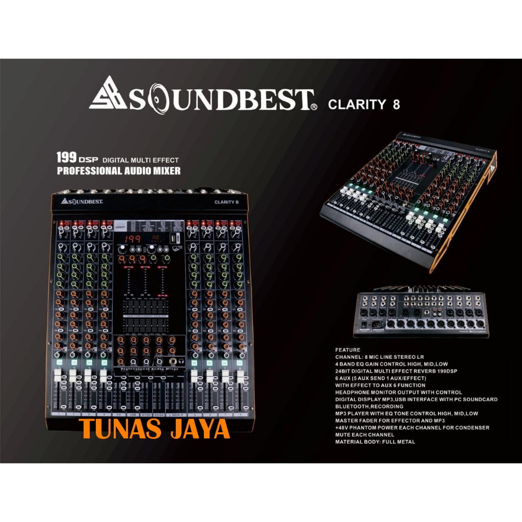 mixer soundbest clarity 8 / clarity8 original soundbest 8 channel bluetooth 199 dsp