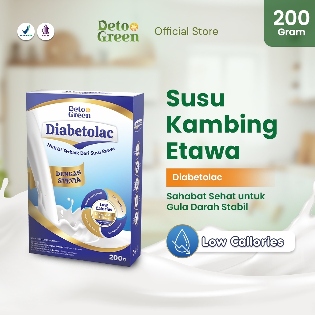 

DIABETOLAC Susu Kambing Etawa Rendah Kalori Manis Alami Stevia untuk Gula Darah Stabil 200 Gram