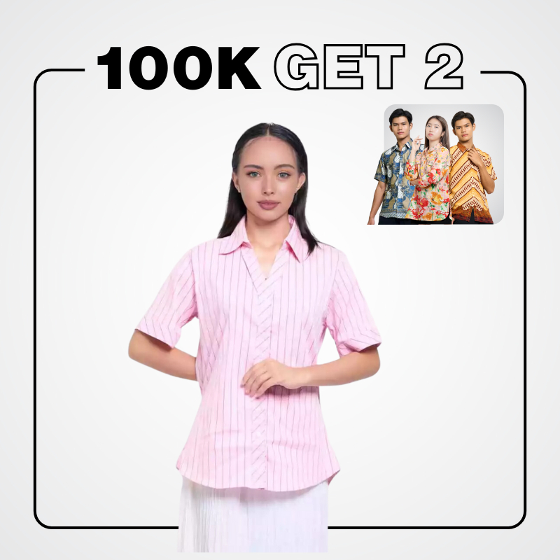 BEAMISH Kemeja Wanita Garis Pink 2270546