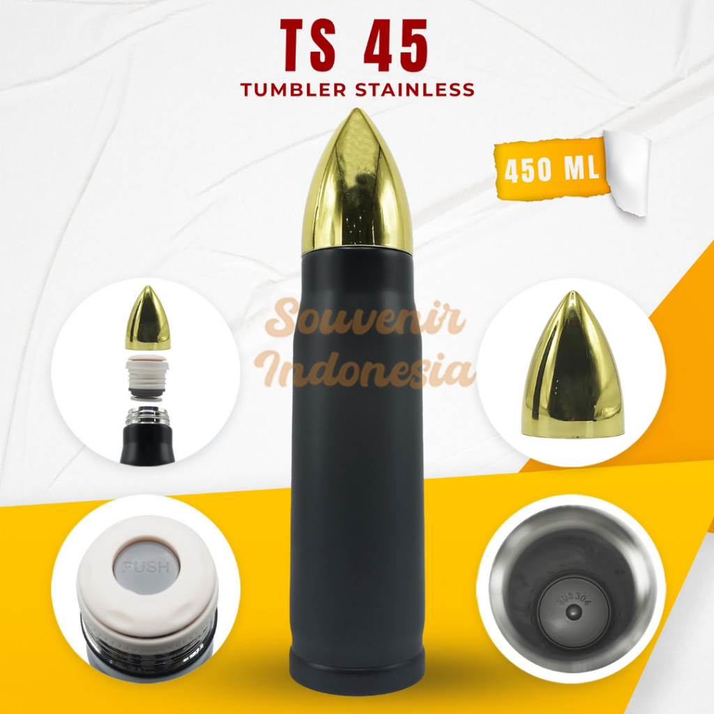 Tumbler Peluru Termos Air Panas Vacuum Stainless Model Peluru TS 45