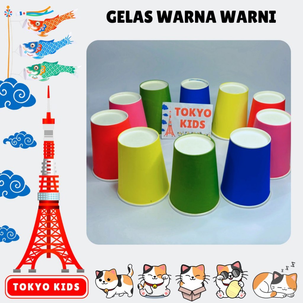 TokyoKidz Gelas Kertas Warna Polos I Gelas Ulang Tahun Polos I Party Equipment Cup Polos