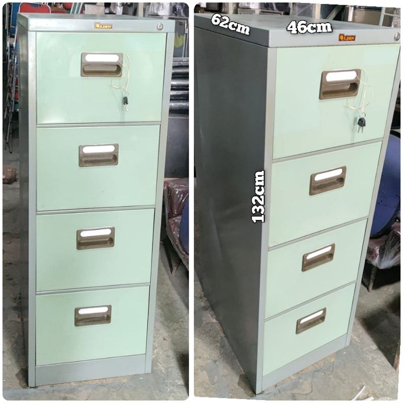 filling cabinet bekas lion 4 laci tebal plat 0.8mm rekondisi lemari besi