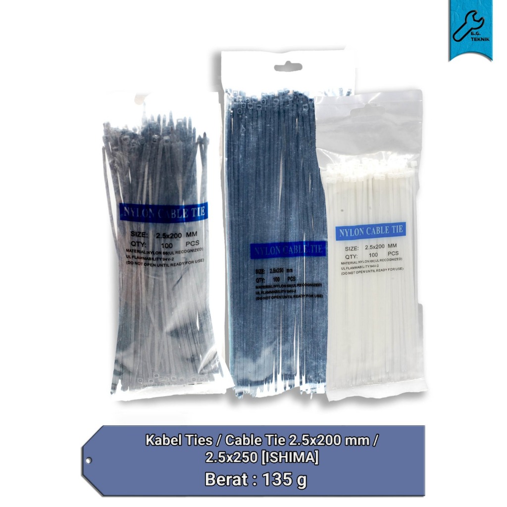 

[100 Pcs] Kabel Ties Cable Tie Ekonomis Murah 2.5 x 100 / 150 / 200 / 250 mm [ISHIMA]