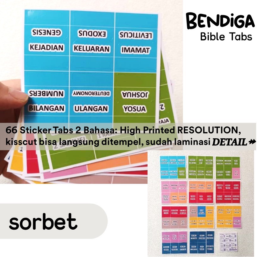 

[BENDIGA GBU- SORBET BIBLE STUDY] Stiker Penanda Index Alkitab Sticker Bible Tabs Index 66 Dua Bahasa Inggris 66pcs Laminated BIBLE TABS INDEX Sticker Index Alkitab