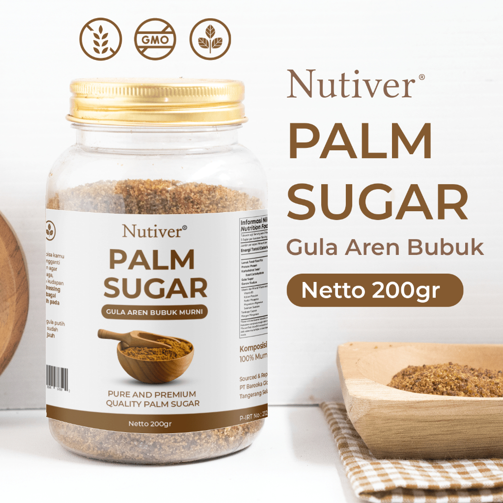 

NUTIVER Palm Sugar Powder | Gula Aren Bubuk Organik | Gula Merah Aren Nira Asli | Gula Aren Semut 200 Gram