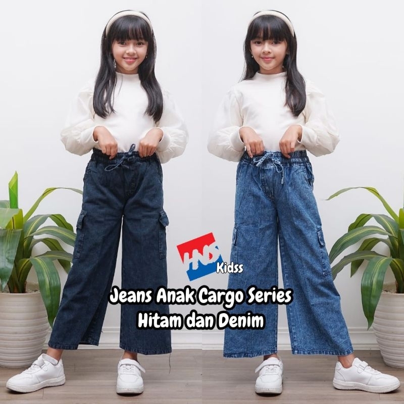 Celana Kargo Anak Perempua// Kulot Jeans Cargo Anak // Celana Kulot Anak Perempuan Umur 1-9 Tahun